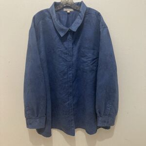 WOMAN WITHIN blue black floral microfiber long sleeve button up top  34/36 4X